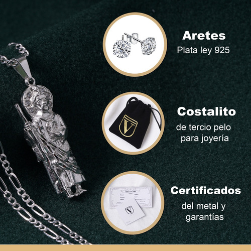 San Judas Tadeo Dije Y Cadena Figaro 60cm Plata Ley 925