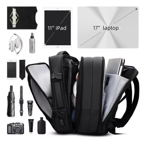Mochila Maleta Impermeable Antirrobo Expansible 35l Usb