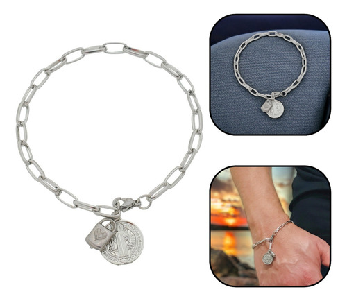 Pulseira Cadeia Consagração São Bento Corrente Inox