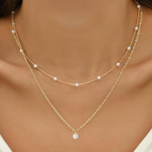 Collar De Perlas De Oro Para Mujer, Collar De Perlas Multica