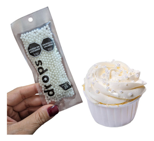Sprinkles Drops Perlas Blancas 4mm Mediana Reposteria Color Blanco Perlas 4mm