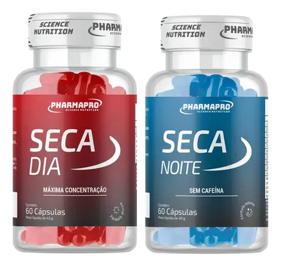 Seca Dia + Seca Noite - Termogenico Formula Noturna e Diurna Com e Sem Cafeina Potes 60 Capsulas Materia Prima - Pharma Pro