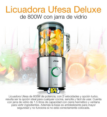 Licuadora Ufesa Delux 800w Acero Inox Jarra De Vidrio Loi