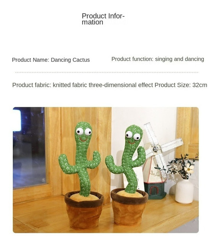 Cactus Bailarín Peluche Con Repetidor De Voz Y Música