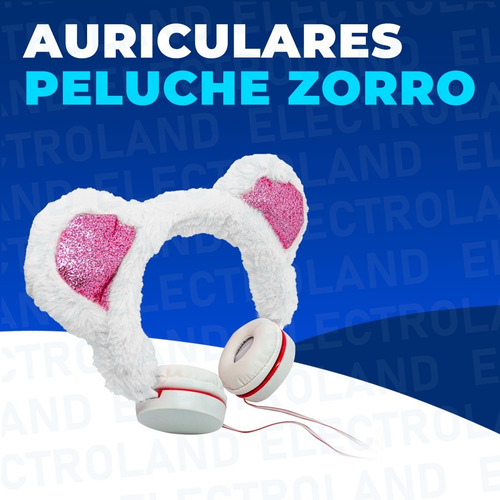 Imagen 3 de 10 de Auriculares Stereo Orejas Zorro Vincha Peluche Cable 1,5mts