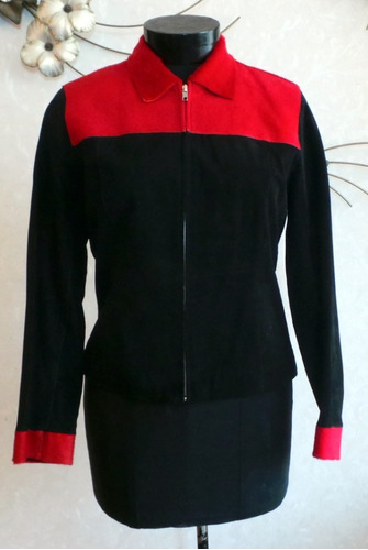 Chaqueta Arden B De Gamuza Negra Y Piel Roja M