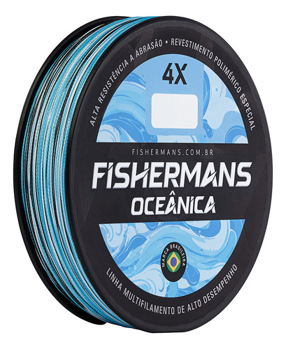 Linha De Pesca Multifilamento 300 Metros 4 Fios Fishermans Cor Azul - 0.55mm