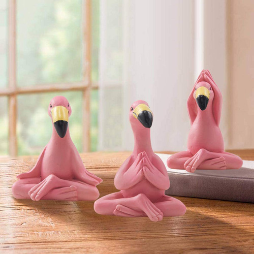 3x Estatua De Flamenco De Figura De Arte Rosa Moderno Para