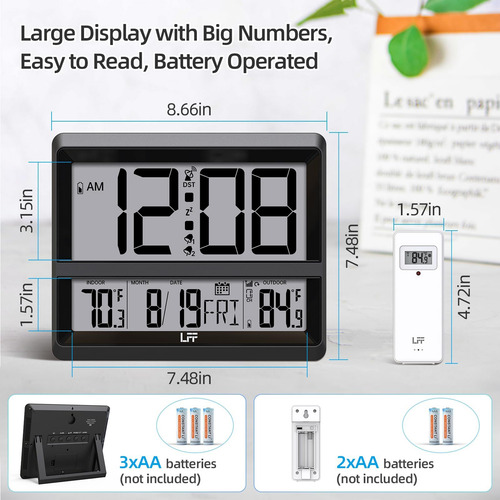 Lff Reloj Atómico Pantalla Grande, Reloj De Pared Digital Y