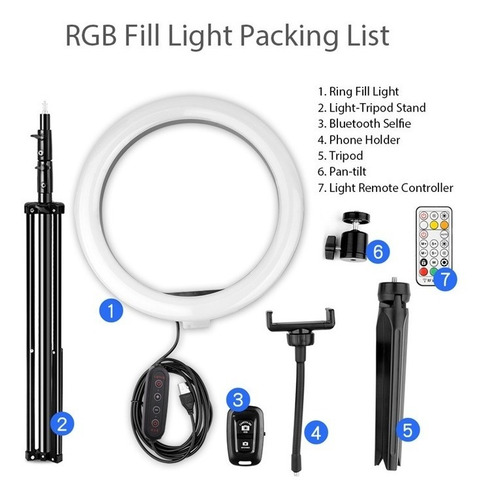 Aro De Luz Led 26 Cm Luz Rgb Calida Fria + Trípode 2.10 Mt