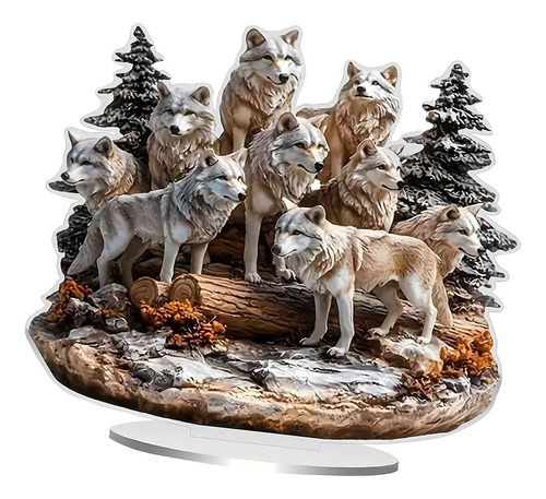 Pack 2d Wolf Pack Acrílico Placa Decorativa Animal Con Base