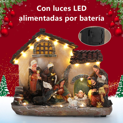 Pesebre Nacimientos Resina Para Navidad Con Luz Led