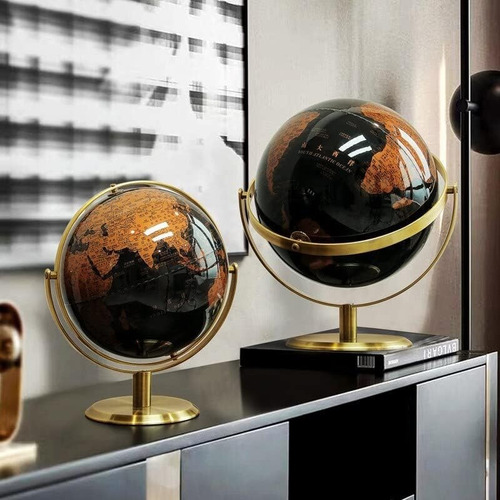 Globo Terraqueo Giratorio Didactico Mapa Base De Metal 30 Cm Base Dorado Globo Azul