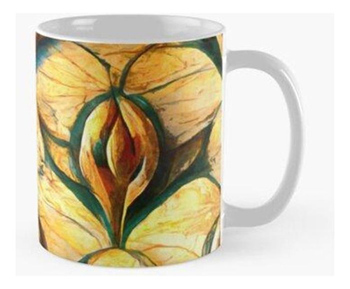 Taza Patrón Art Nouveau De Mármol Falso Amarillo Naranja Oro