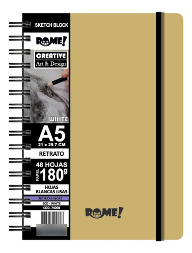 Block Cuaderno Boceto Rome A5 Vertical Eco White 48h 180grs