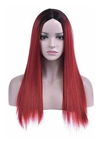 Bron Negro A Red Wigs Straight Long Wig Middle Part K12yc