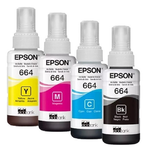 Kit 6 Refil Tinta Para Epson T664 3 Unidade Preto e 1 Unidade Amarelo Ciano e Magenta