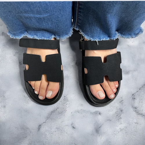 Sandalias Mujer Planas Cómodas Bajas Negras Sin Plataforma