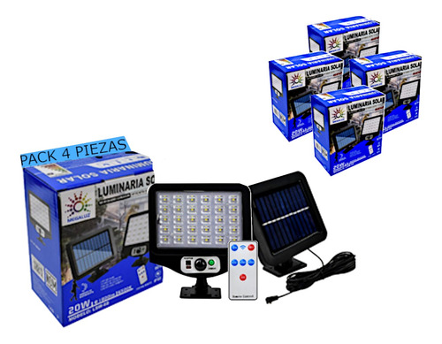 Lampara Solar Panel 20w Equivale 200w Cuadrada Pack 4 Cajas