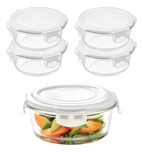 Conjunto 5 Potes Transparente Com Fechamento Hermético 577ml