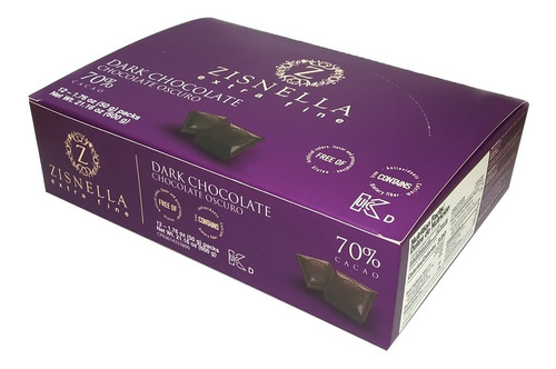 Imagen 1 de 2 de Zisnella Chocolate Oscuro 70% Cacao, 12 Unid De 50gr