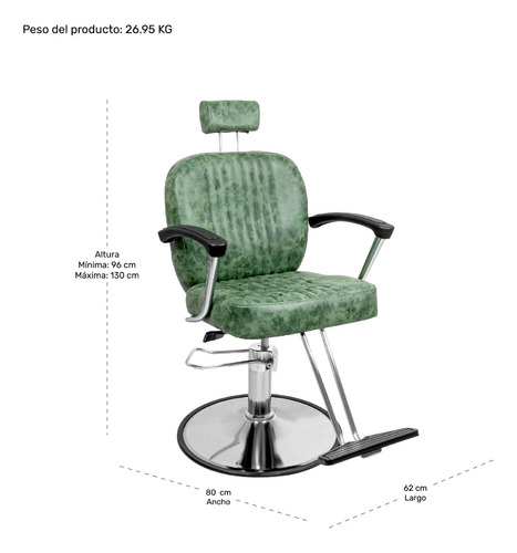 Sillon Silla Barberia Estetica Clasica 360° Moderna Verde