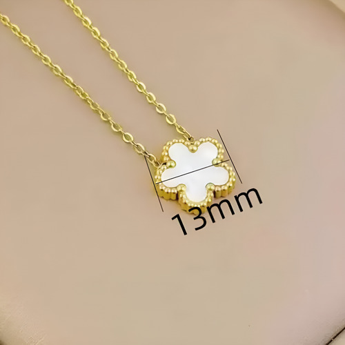 Collar Cadena Trébol 5 Hojas Oro 15 K Suerte Y Distincion Dorado Y Blanco