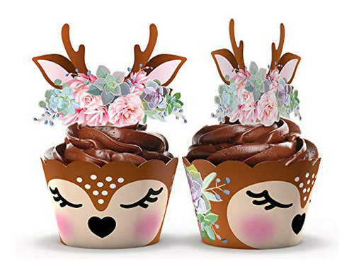 Envoltorios Y Adornos Para Cupcakes De Woodland Baby Shower 
