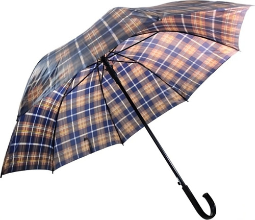 Guarda-chuva portaria Classe JL 1223-3 azul/marrom com design xadrez