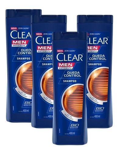 Kit 4 Shampoos Clear Men Anticaspa Queda Control 400ml