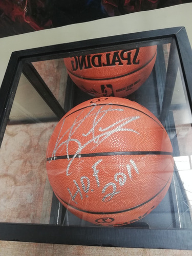 Balón Autografiado Spalding Por Dennis Rodman En Pedestal