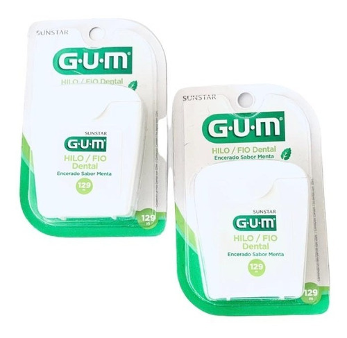 Kit De 2 Hilos Dentales Encerados Gum 129 M Sabor Menta