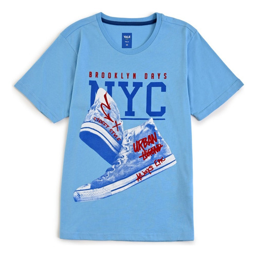 Playera Cuello Redondo Yale Boys Regular Fit Azul Medio 6372