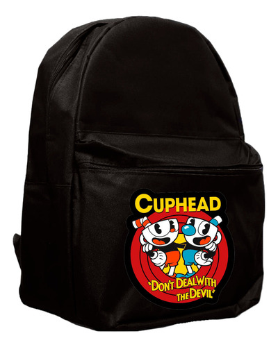 Mochila Escolar Nerd Bags Estampa Cuphead Jogo Game Série Cor Preto Desenho Do Tecido Geométrico