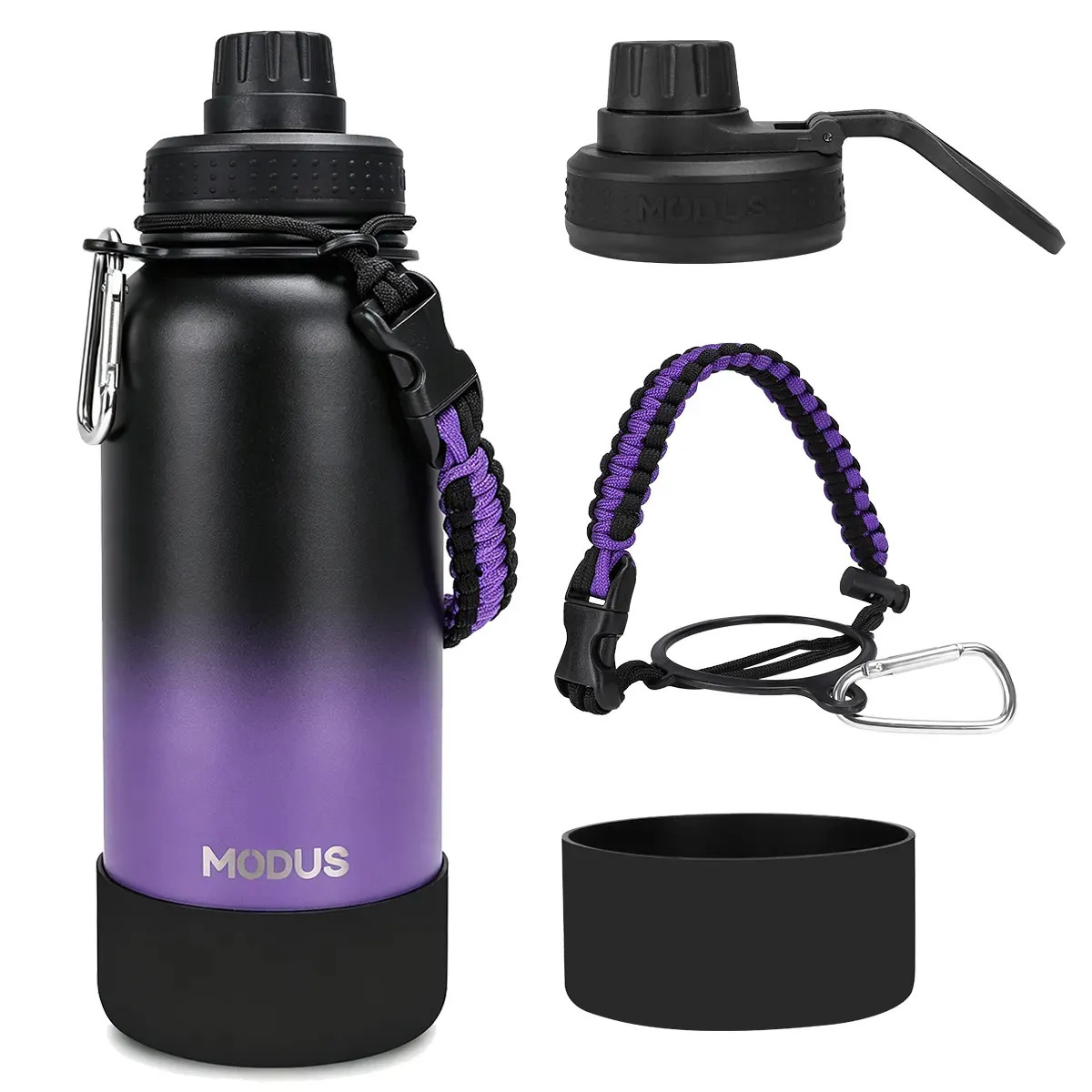 Modus Garrafa Térmica 950ml Aço Inox 304 Com Base De Silicone E Alça Degradê Roxo