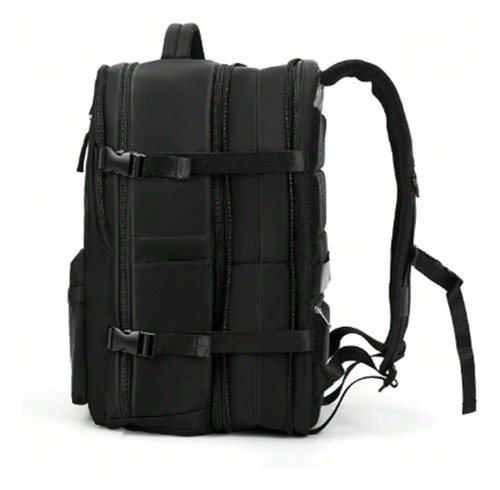 Mochila de viagem de grande capacidade de 35L, bagagem extensível, cor preta, design de tecido liso