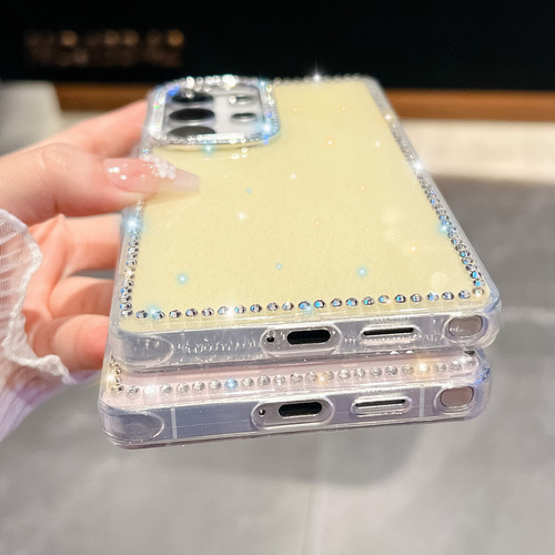 Funda Con Borde Transparente Con Purpurina Y Diamantes De Imitación Para Samsung S25 Ultra S25 +