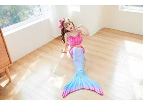 Traje De Baño Niña Sirena Conjunto De Tres Piezas Con Cola