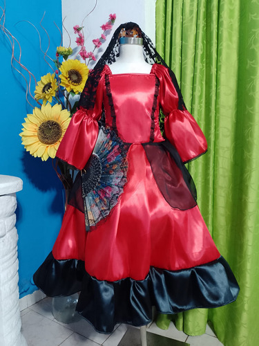 Disfraz Patrio Vestido Dama Antigua Rojo 1 Completo Rojo Xxs