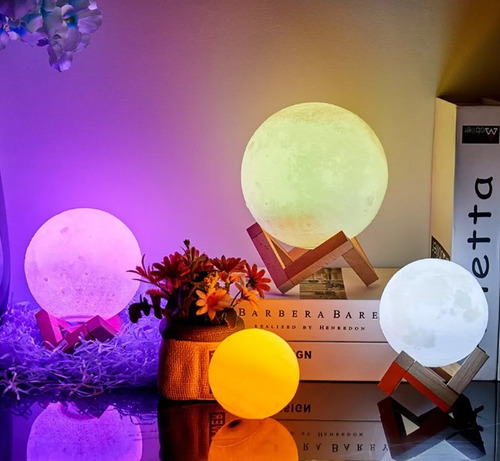 Luminária Lua Cheia 3d Colorida Usb 15cm Controle Remoto Cor da cúpula Colorido Cor da estrutura Madeira
