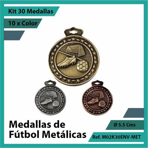 Kit 30 Medallas Deportivas De Futbol Metalica M02k30