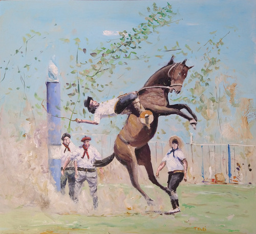 Cuadros Caballos Jineteada Costumbrista Pintado A Mano