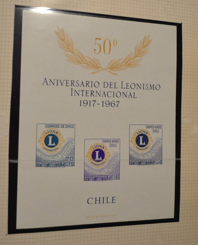 Chbl7 Chile Hoja Block Año 1967 Leonismo Internacional