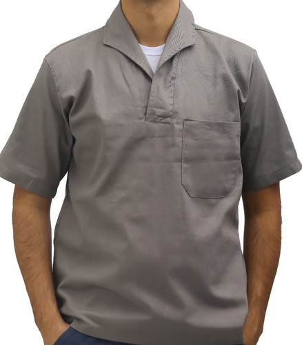 Camisa Jaleco Brim Cinza Uniforme Operacional Manga Curta