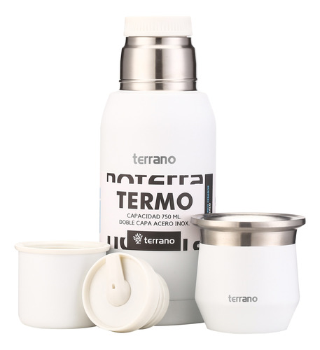 Set Terrano Termo 750ml + Mate Acero Flap  + Bombilla Regalo