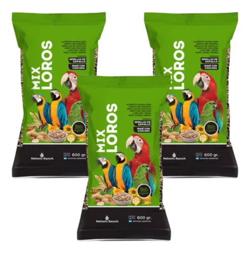 Alimento Mezcla Mix Loros Guacamayos Nelsoni Ranch 600 G X3