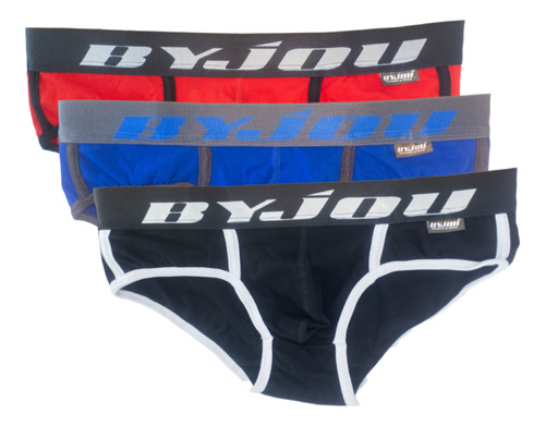 Tripack Trusa Brief Hombre Byjou Rojo , Azul Y Negro