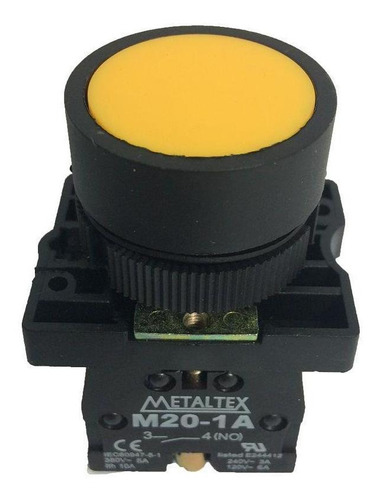 Botão Pulsador Amarelo 1na Para Furo De 22mm - Metaltex