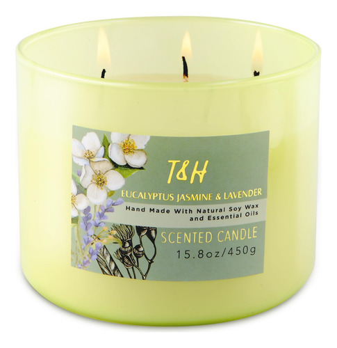 Vela De Lavanda De Jazmin Y Eucalipto Perfumada Grande