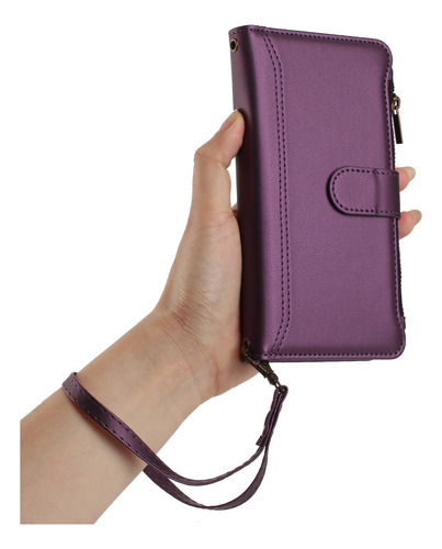Funda Tipo Cartera De Piel Con Cierre De 9 Ranuras Para Huawei Honor Serie 9/90, A Prueba De Golpes, Correa De Muñeca, 6 Colores, Desmontable